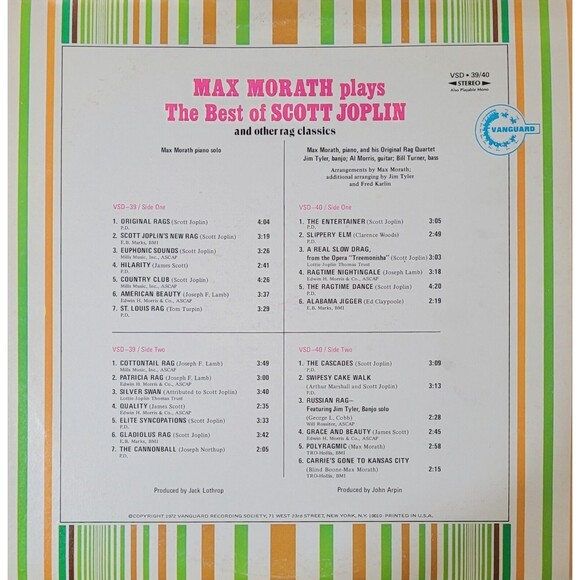 Max Morath 2LP - Chance - The Best Of Scott Joplin - Vanguard VG+/EX Ragtime '72 - Picture 2 of 4
